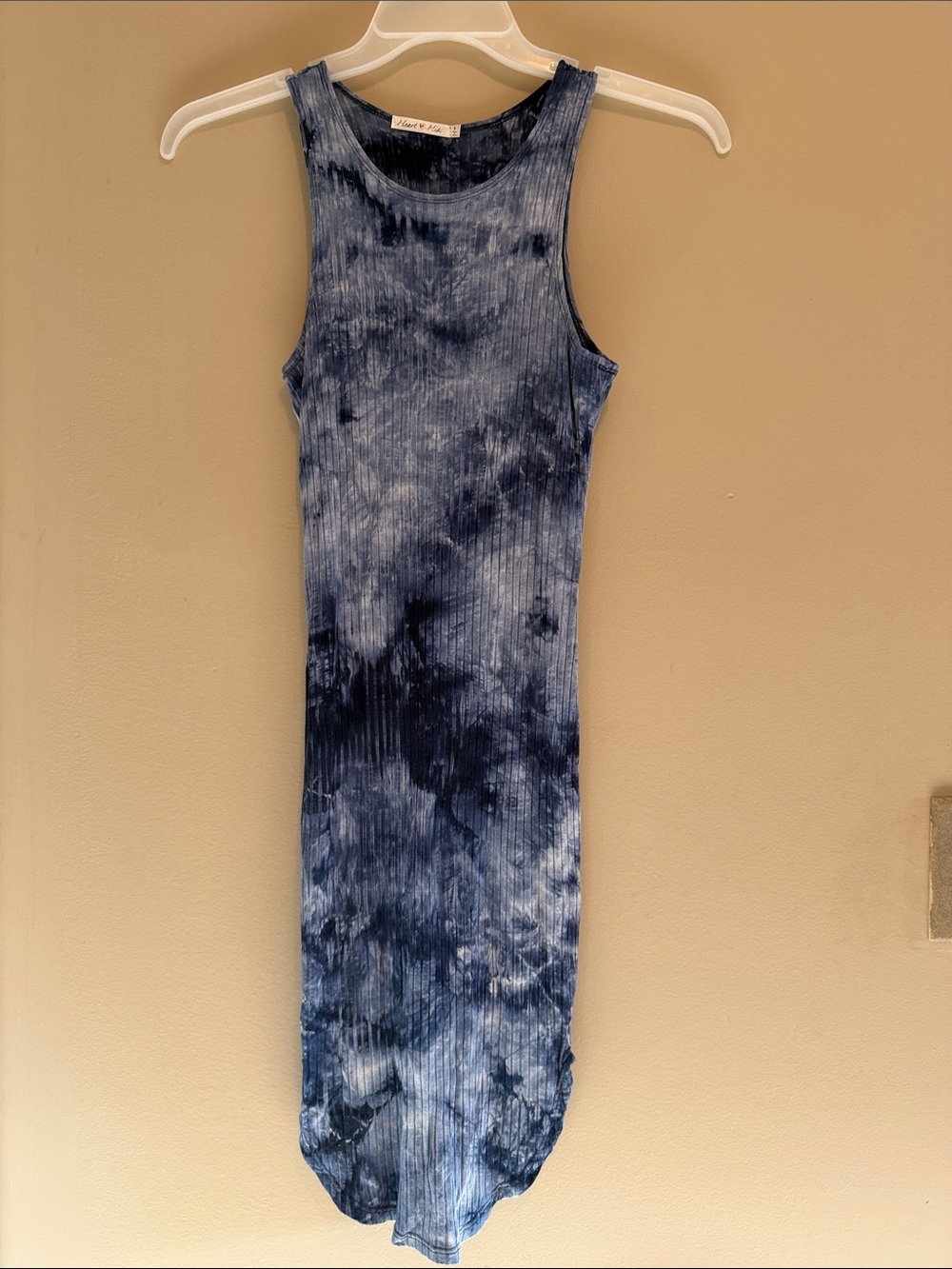 Heart Hips Navy & Light Blue Ribbed Tie-Dye Midi Dress